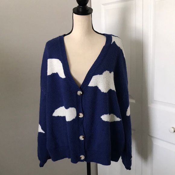 ❤️3X20 Cloud Pattern Drop Shoulder Blue Knit Cardigan | XL - Picture 1 of 13